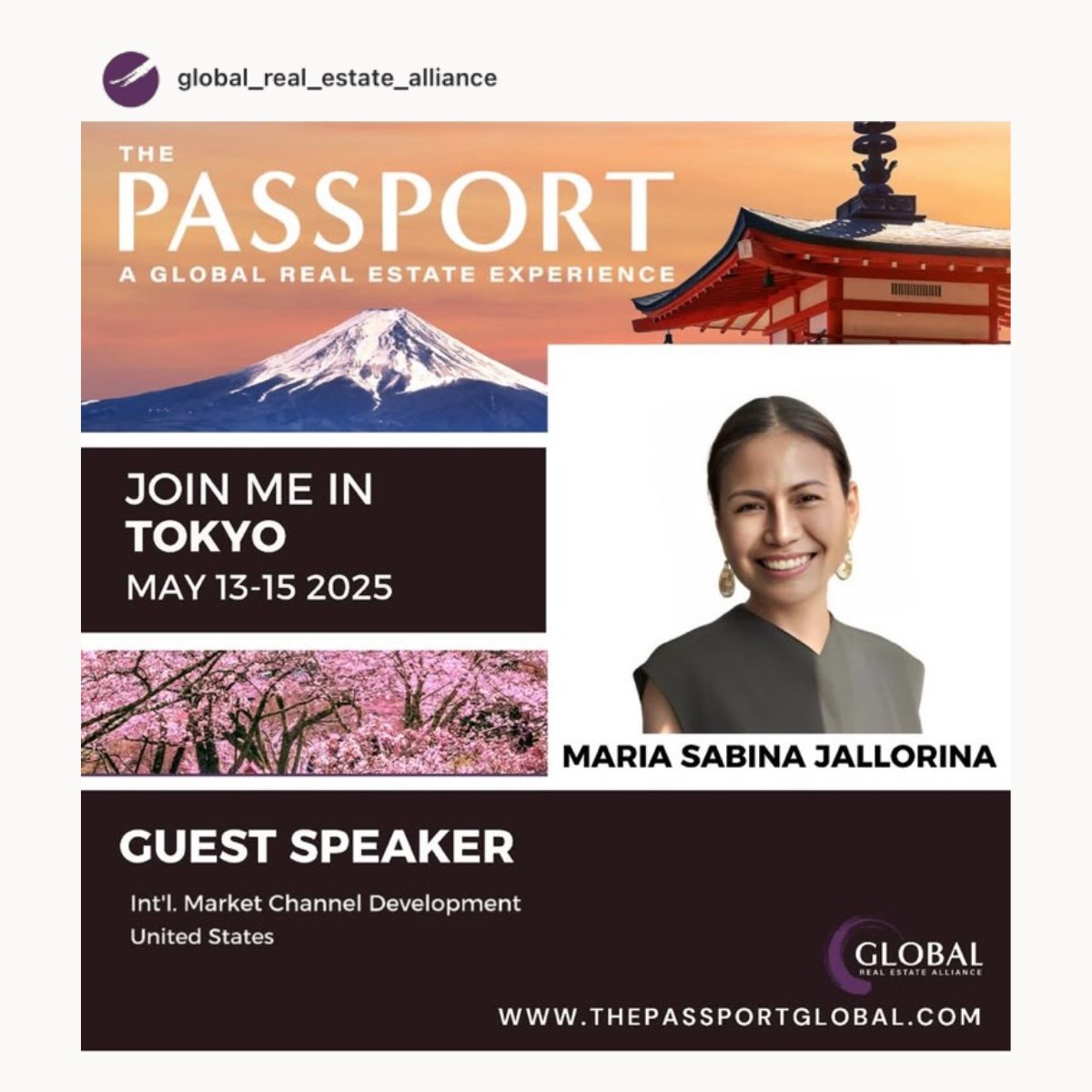 Maria Sabina M Jallorina joins The Passport Global Summit in Tokyo—her first worldwide speaking engagement in real estate leadership.